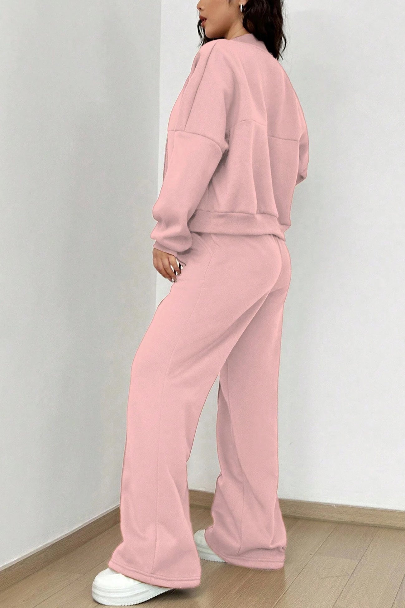 Giovanna | Collarless zipper cardigan pants set