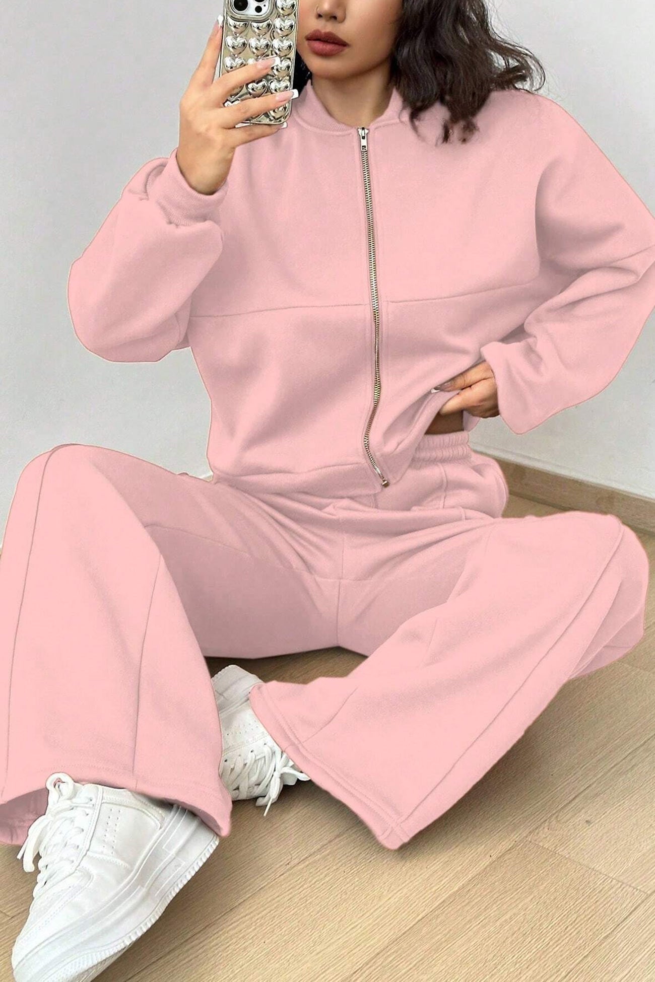 Giovanna | Collarless zipper cardigan pants set