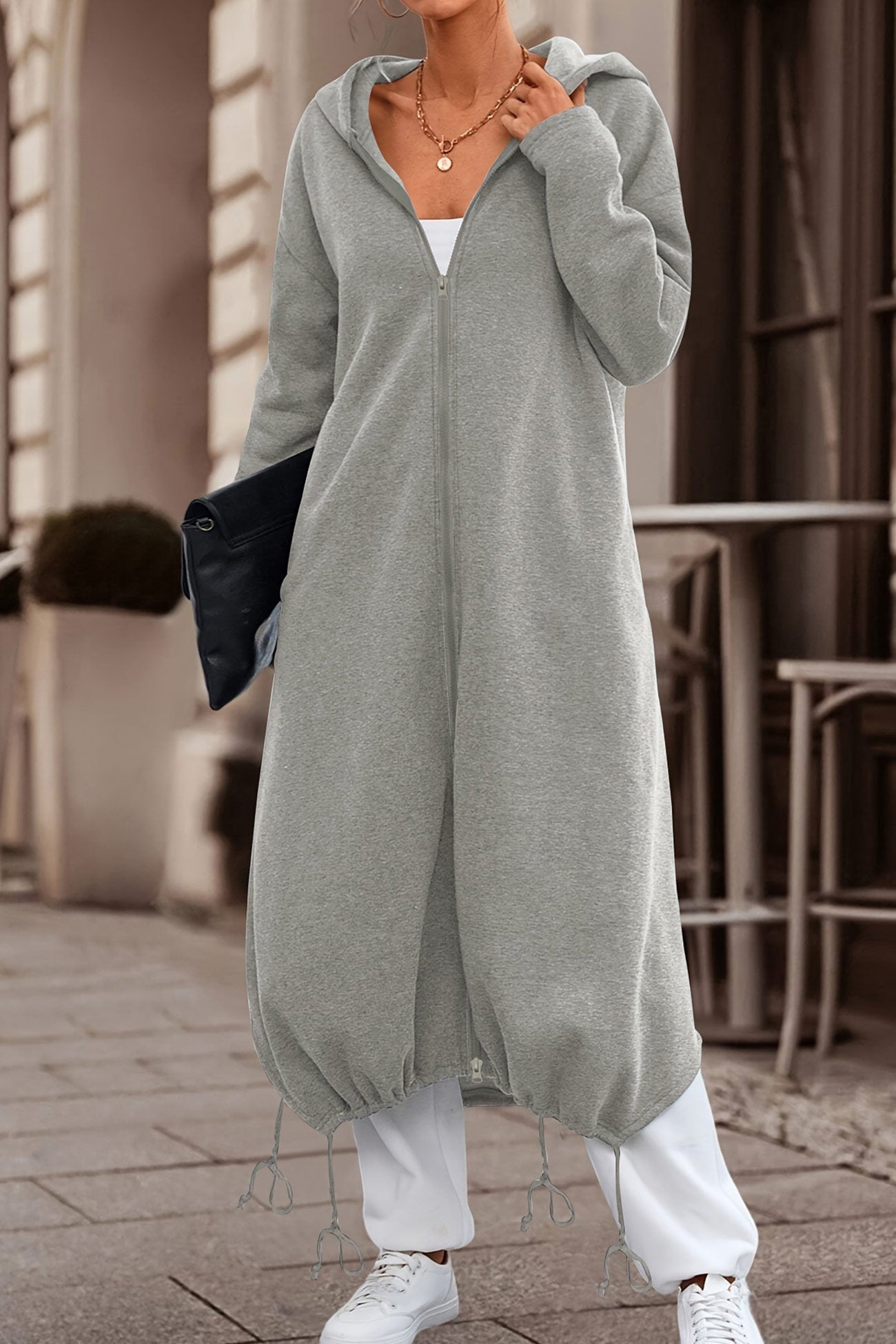 Gabriela | Long hoodie with zip fastening and drawstring hem