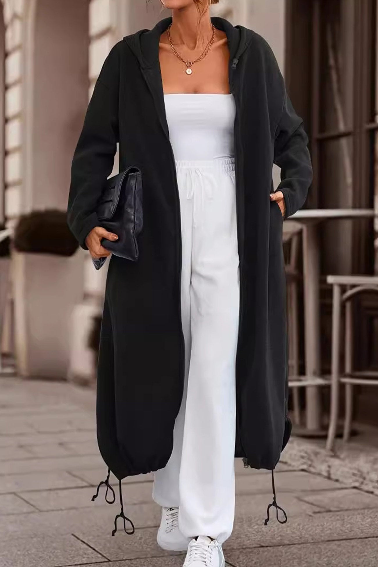 Gabriela | Long hoodie with zip fastening and drawstring hem