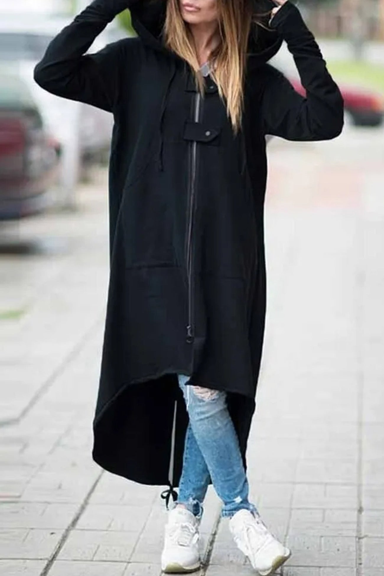 Violeta | Long hoodie with zip fastening and drawstring hem