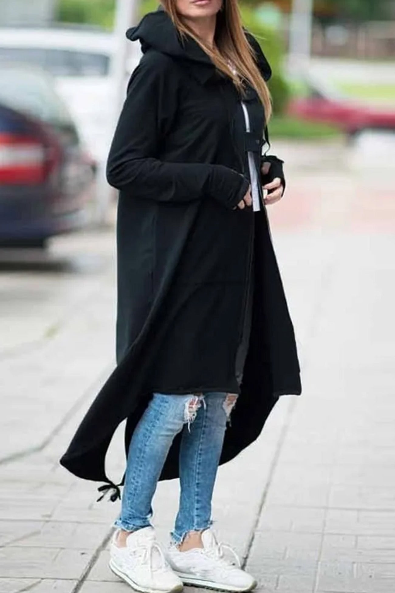 Violeta | Long hoodie with zip fastening and drawstring hem