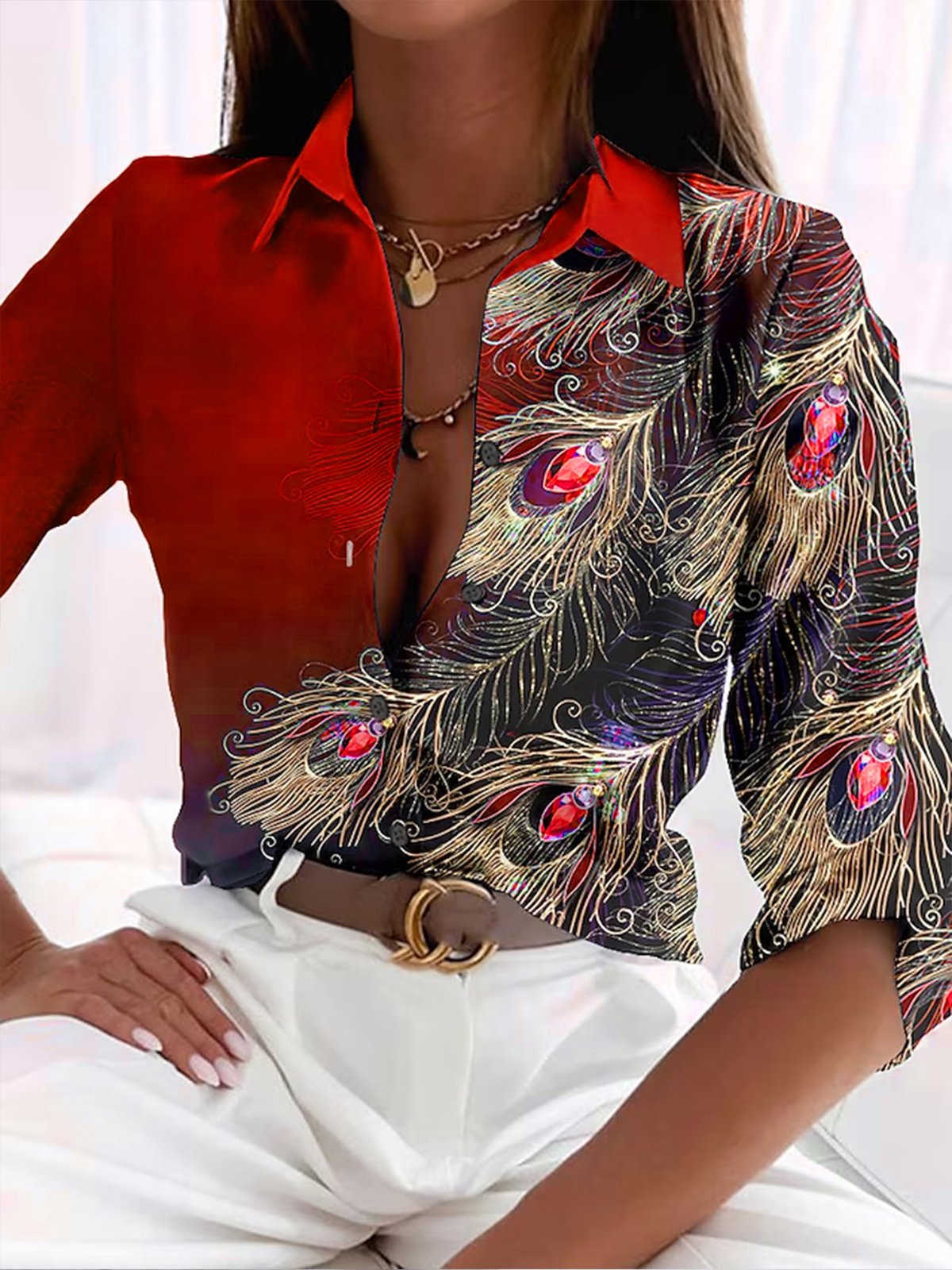 Ana® | Women's feather print blouse