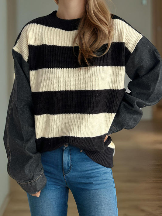 Johana | Contrasting long-sleeved sweater with a crew neck