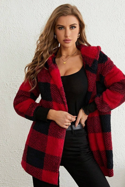 Loose Plaid Color Block Knit Cardigan Chic Coat