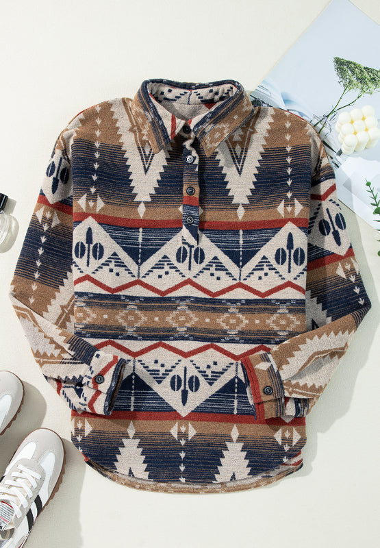 Natividad | Long-sleeved sweatshirt with a geometric half-button pattern