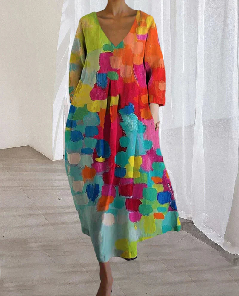 Luciana® | Colorful Printed V-Neck Dress