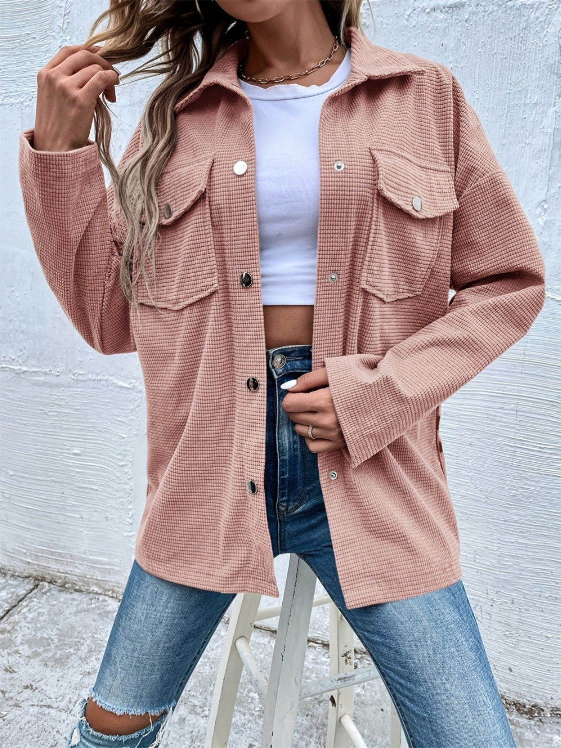 Gerda | Jacket with pockets, collar and snap fasteners and dropped shoulders