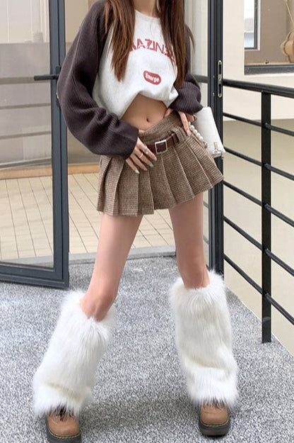 Houndstooth Pleated High Waist Skirt