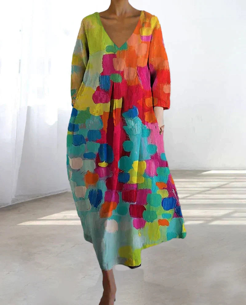 Luciana® | Colorful Printed V-Neck Dress