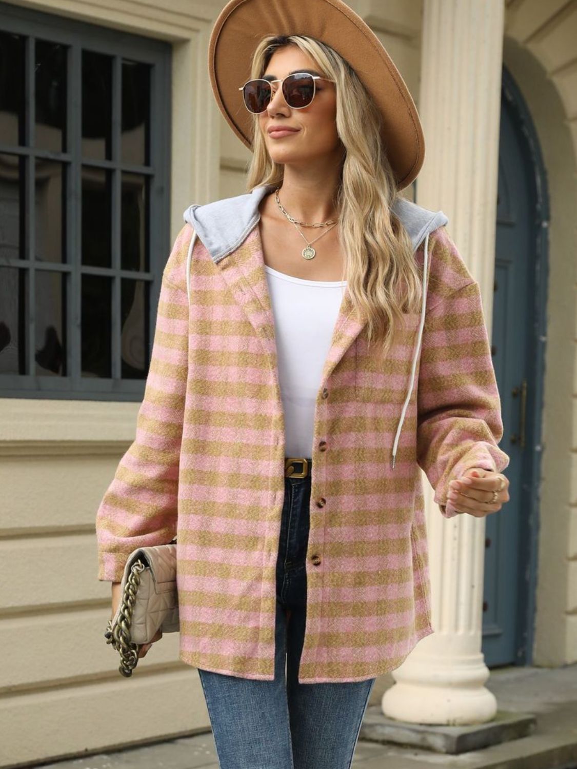 Ramona | Checked drawstring hooded jacket with long sleeves