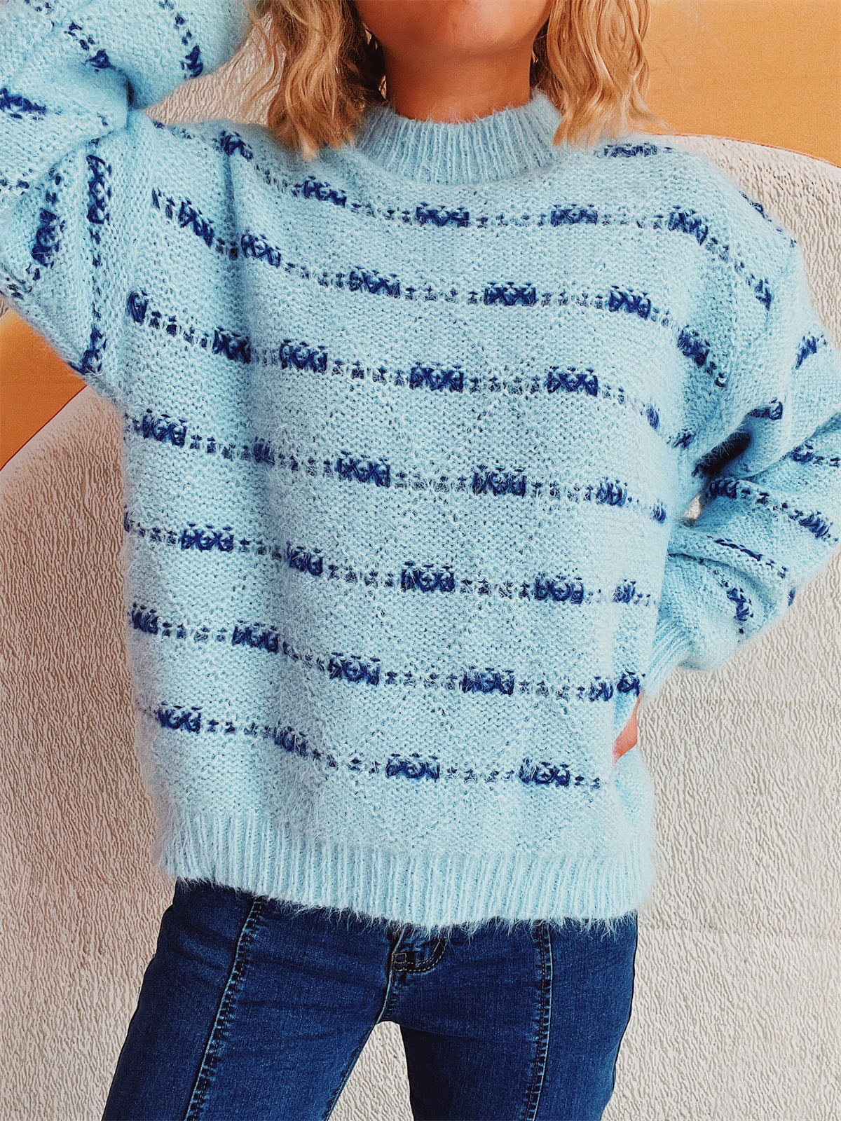 Ilse | Striped long-sleeved sweater with a crew neck