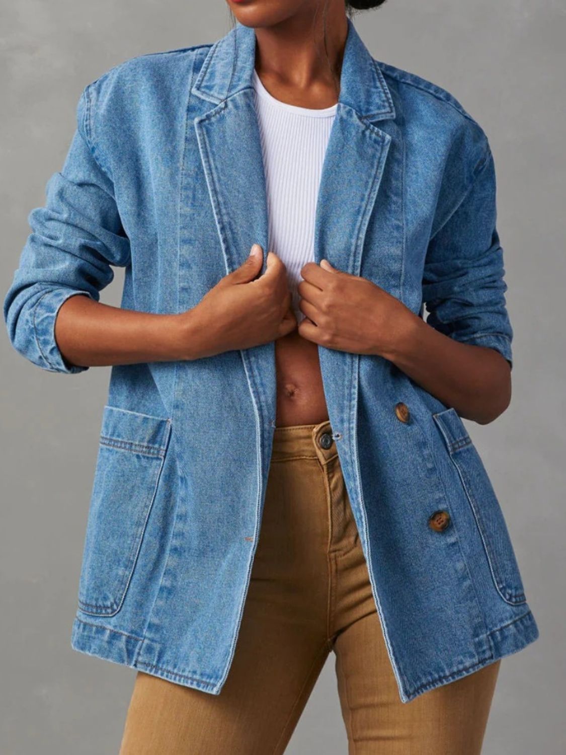 Julieta | Long-sleeved denim jacket with pockets and lapel collar