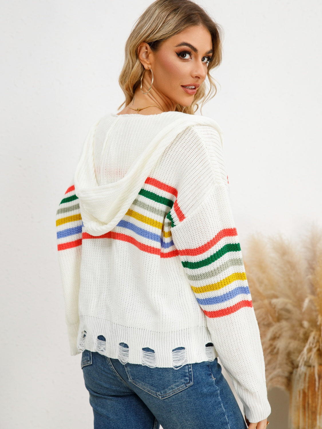 Clara | Striped cardigan with hood and dropped shoulders and drawstring