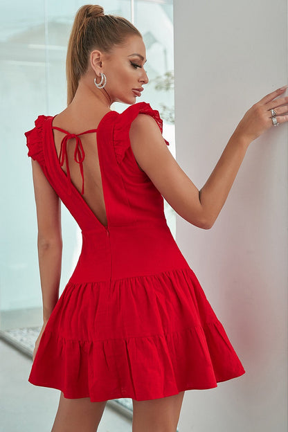 Backless High Waist Ruffle Cocktail Dress