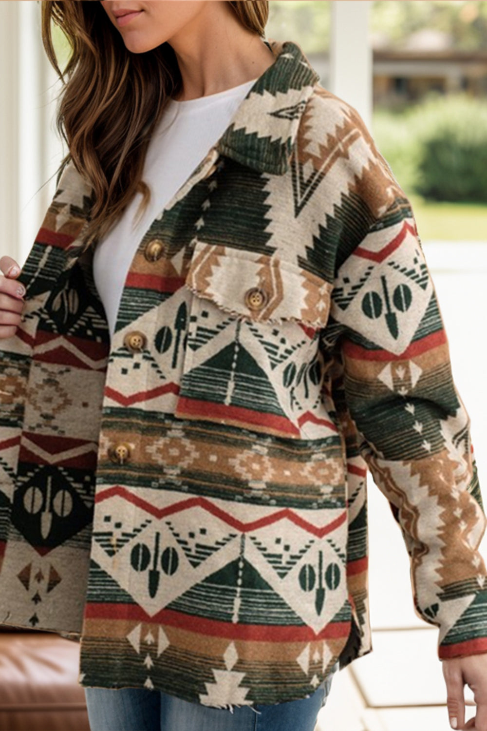 Lea | Geometric long sleeve button down jacket