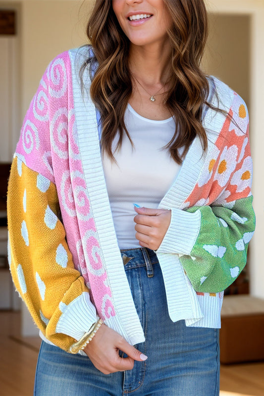 Constance | Color block cardigan with open front and long sleeves