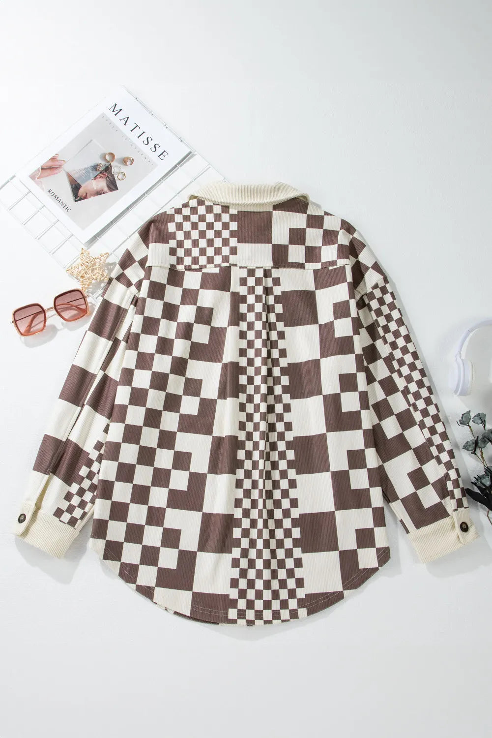 Ariadna | Checked button-down jacket with pockets and long sleeves