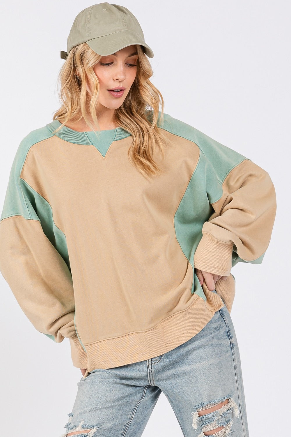 Perla | SAGE + FIG color block crew neck sweatshirt