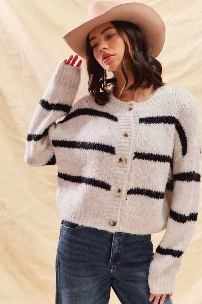 Polly | Women's Striped Button-Down Winter Cardigan