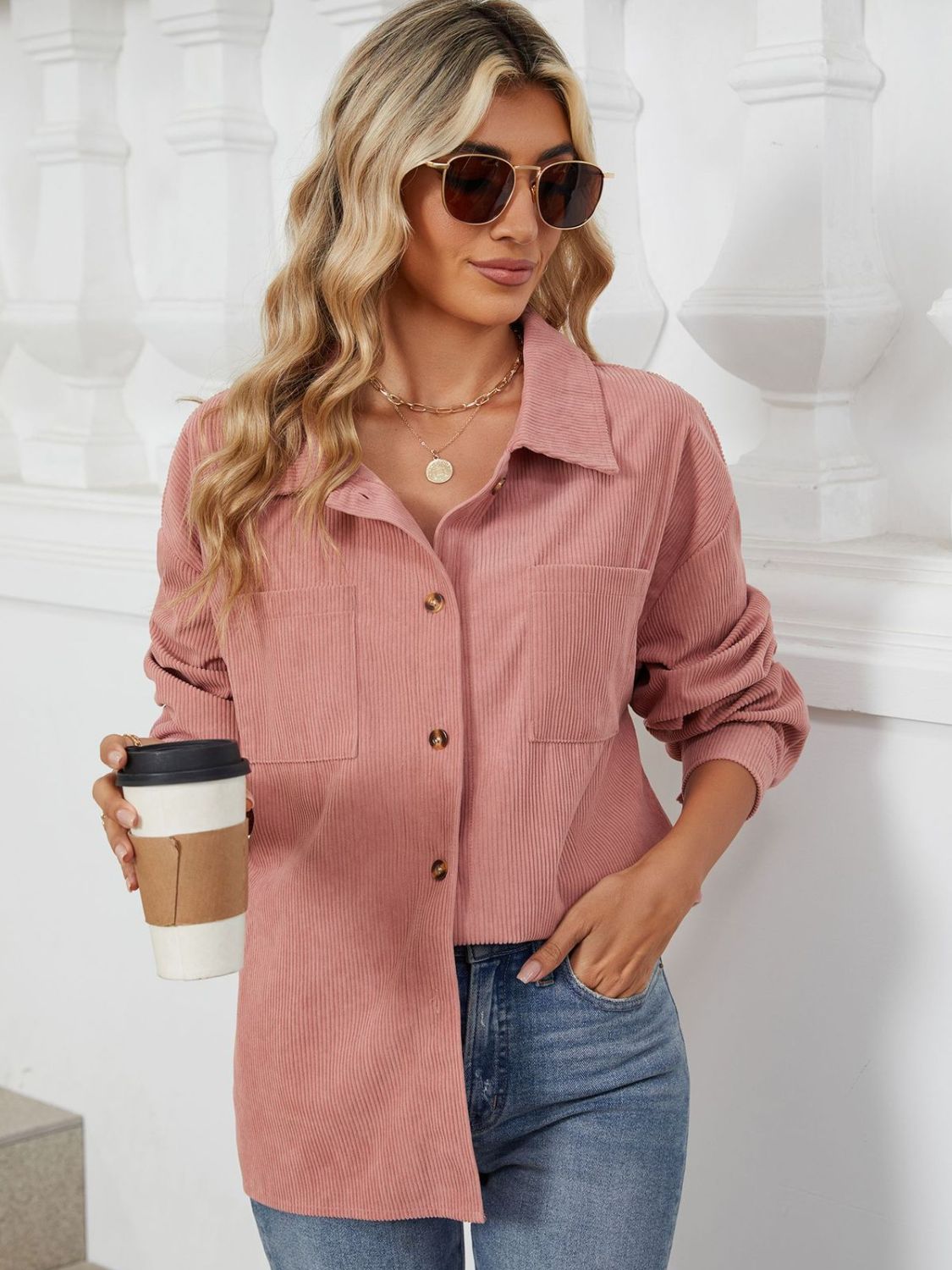Ines | Long-sleeved outerwear with a button placket and dropped shoulders