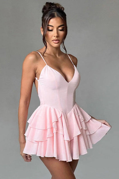 Spaghetti Strap Ruffle Party Dress