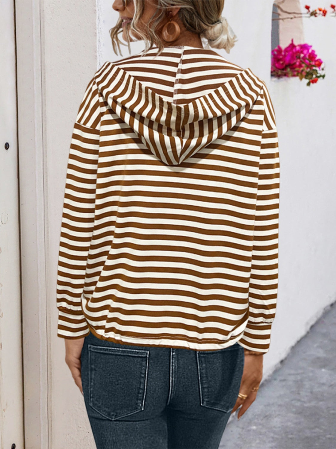 Eliana | Striped drawstring hoodie with long sleeves