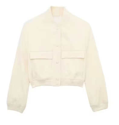 Carolina | Solid color single breasted bomber coat with long sleeves