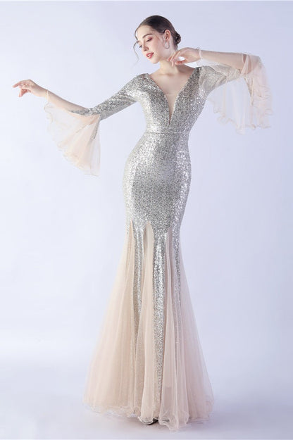 Sequin Ruffled Mesh Party Dress