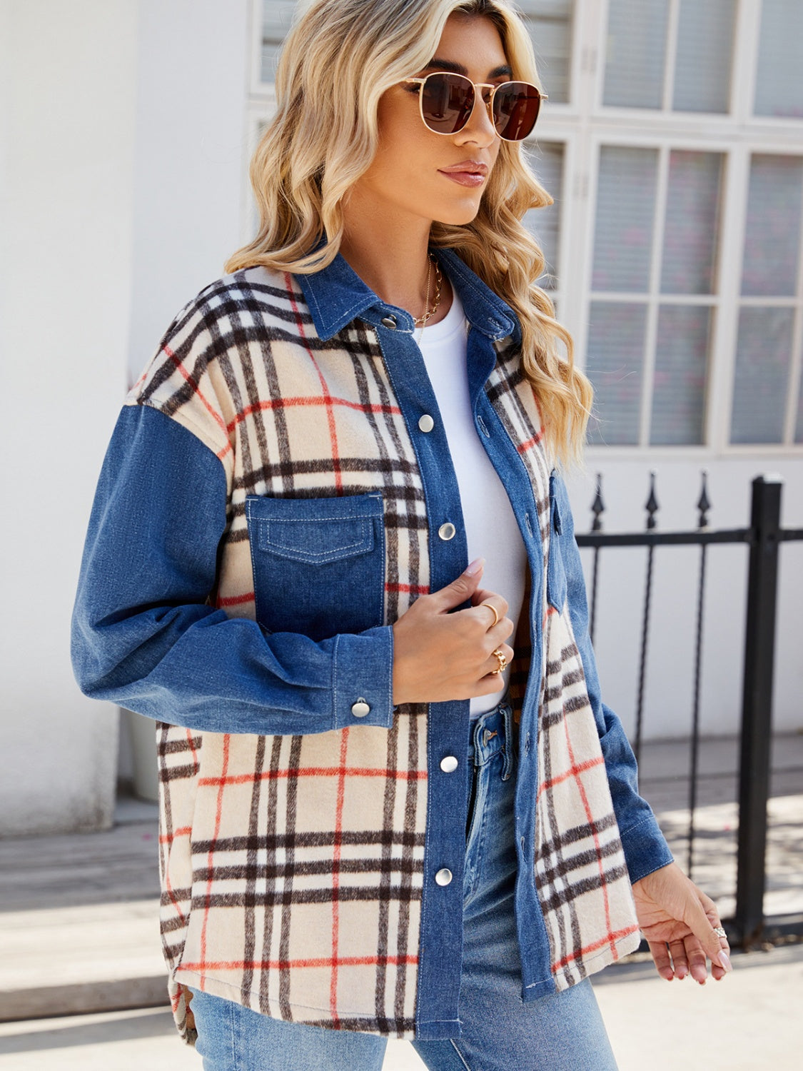 Ursula | Checked long sleeve denim jacket