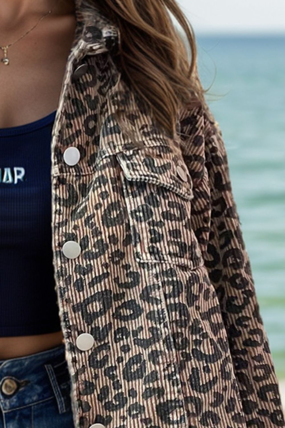 Jutta | Long sleeve leopard print button down jacket