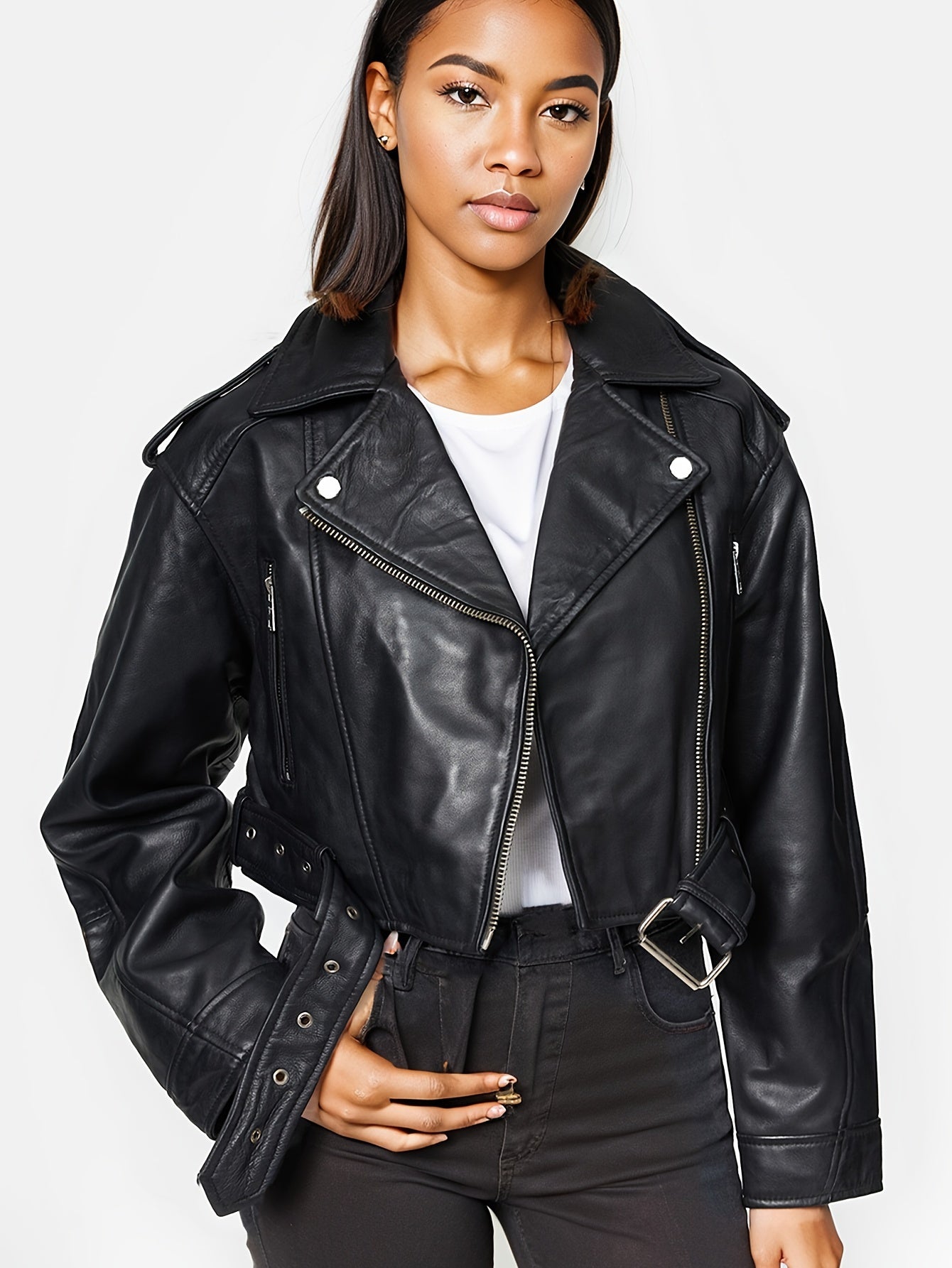 Catalina | Leather jacket with adjustable belt
