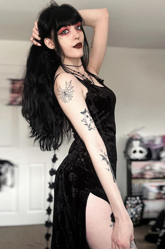 Floral Velvet Strap Gothic Dress