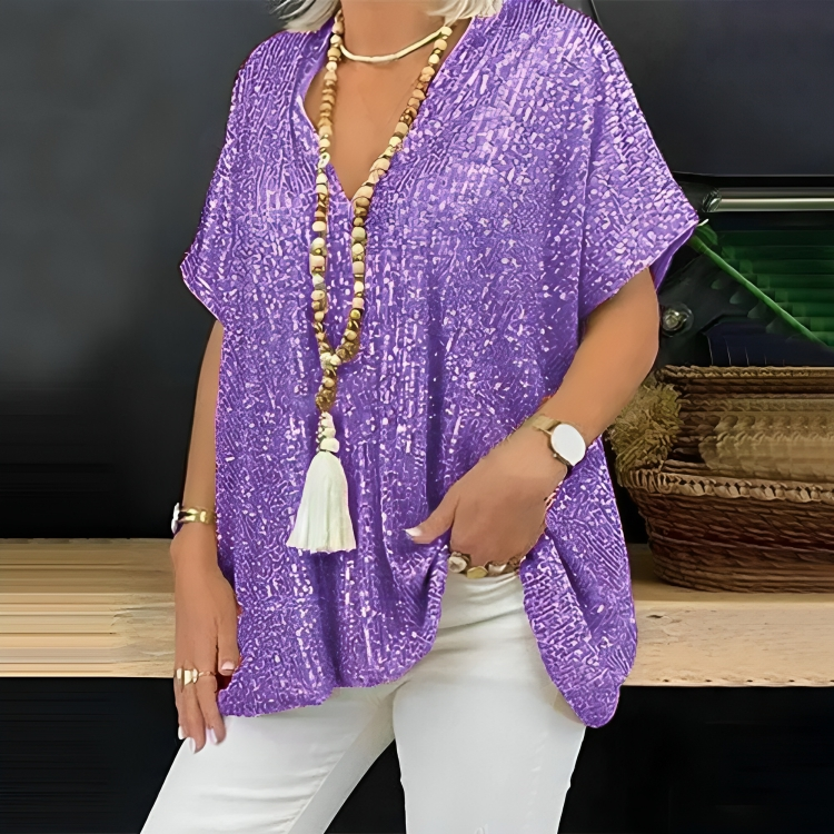 Ruby® | Loose V-Neck Sequin T-Shirt