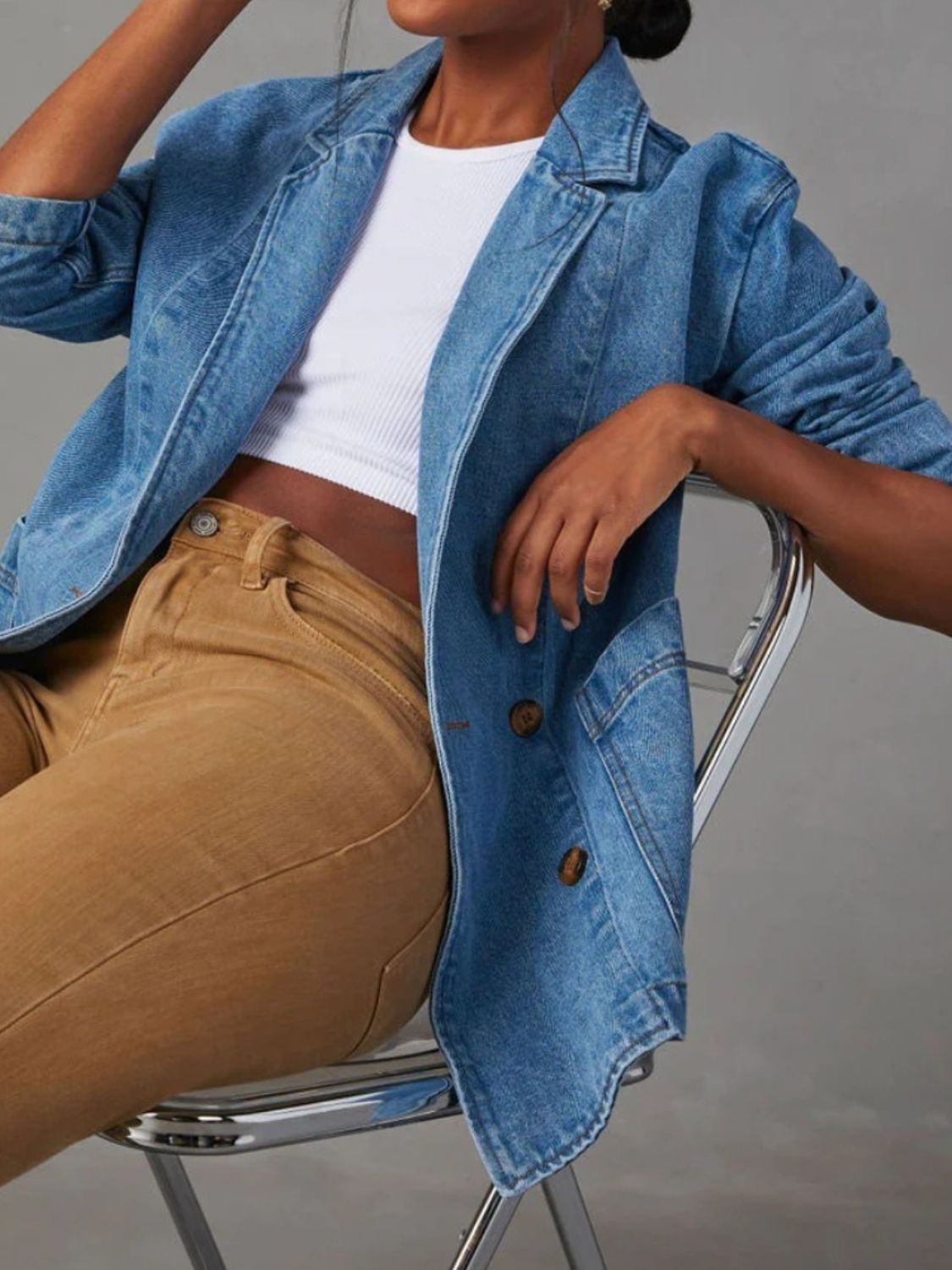 Julieta | Long-sleeved denim jacket with pockets and lapel collar