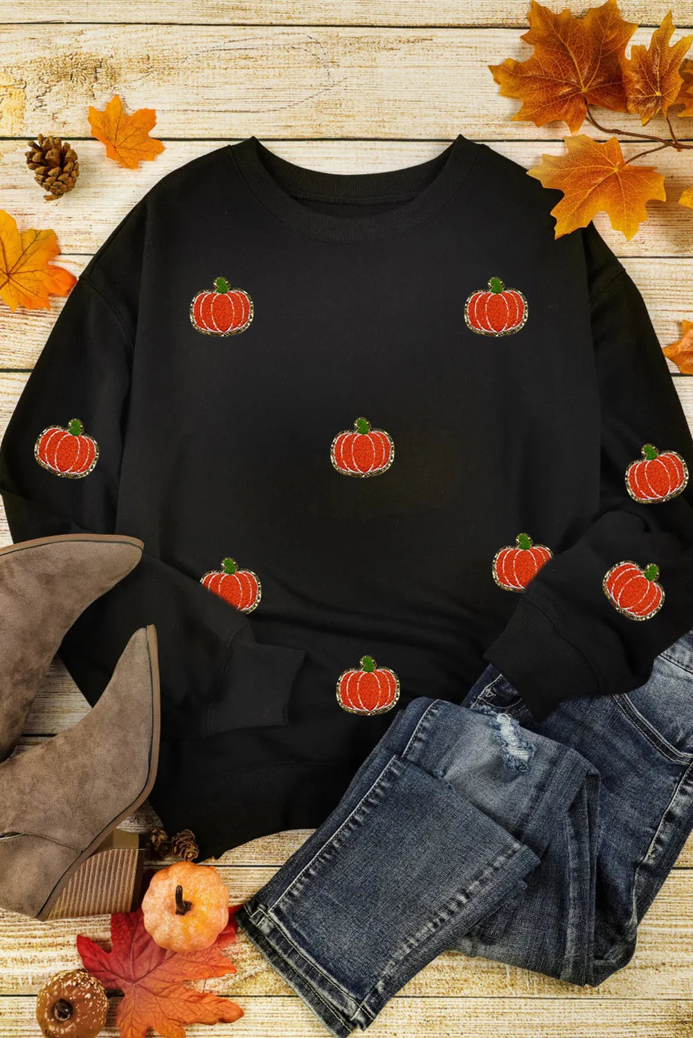 Flavia | Pumpkin long sleeve crew neck sweatshirt