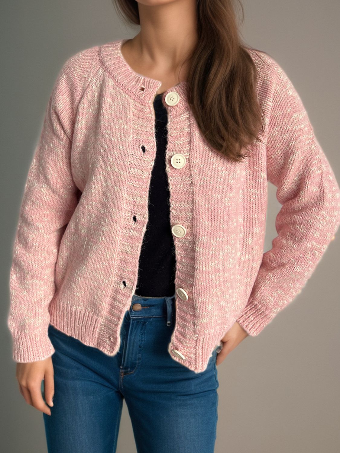 Irina | Mottled long-sleeved cardigan with button placket