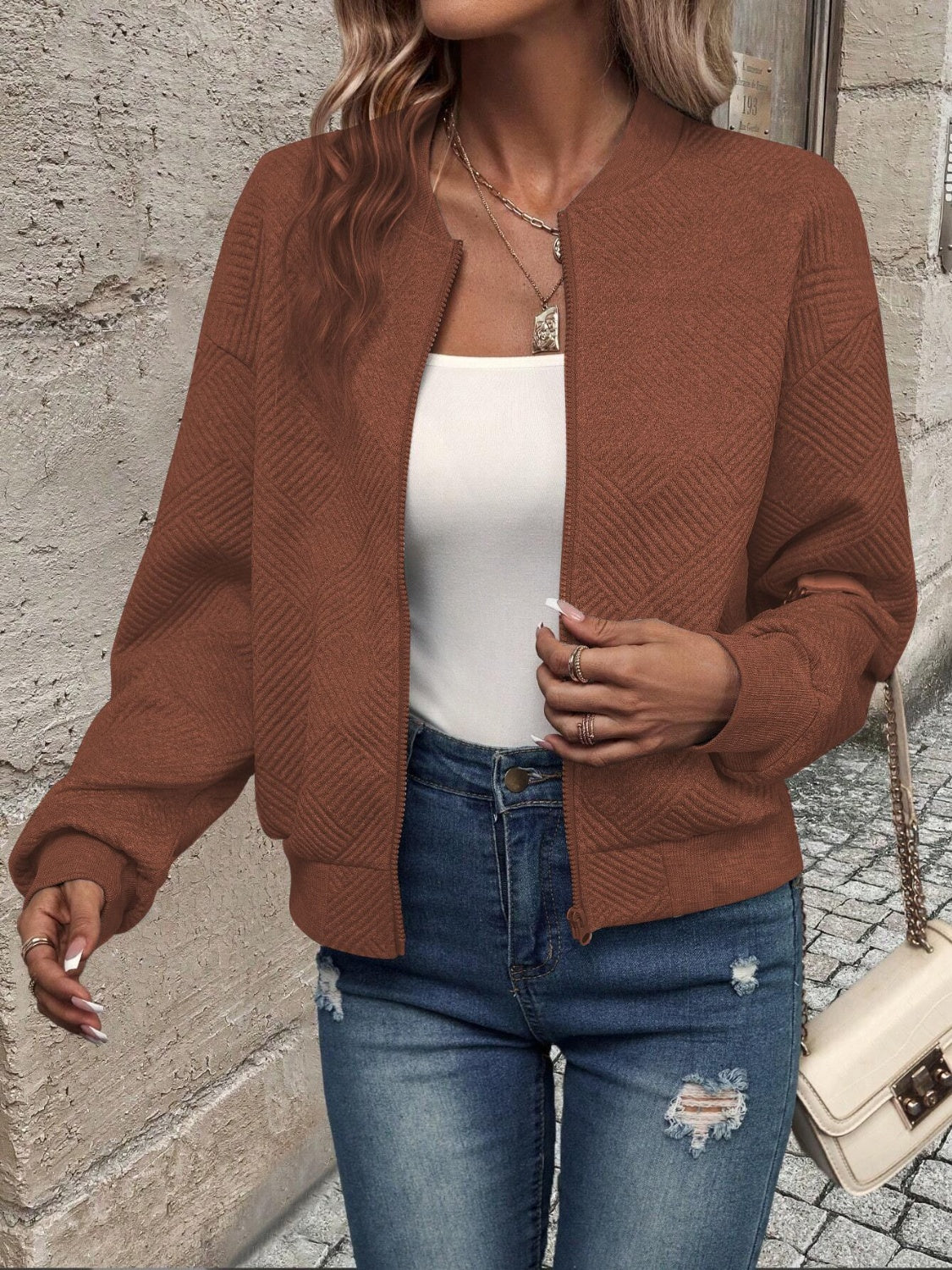 Stefanie | Structured long sleeve jacket with zip fastening