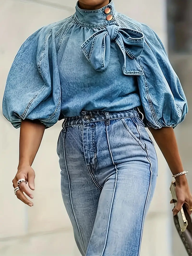 Zita® | Elegant Denim Top With A High Neck