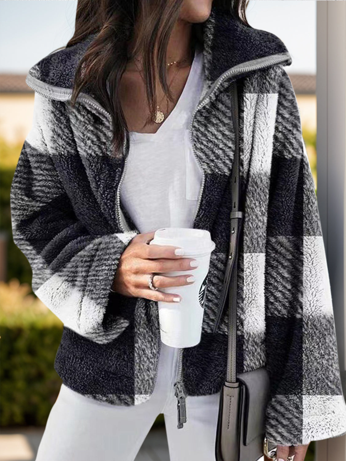 Gertrud | Checked jacket with long sleeves and full size zip
