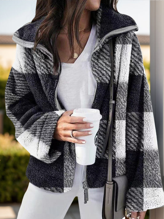 Gertrud | Checked jacket with long sleeves and full size zip
