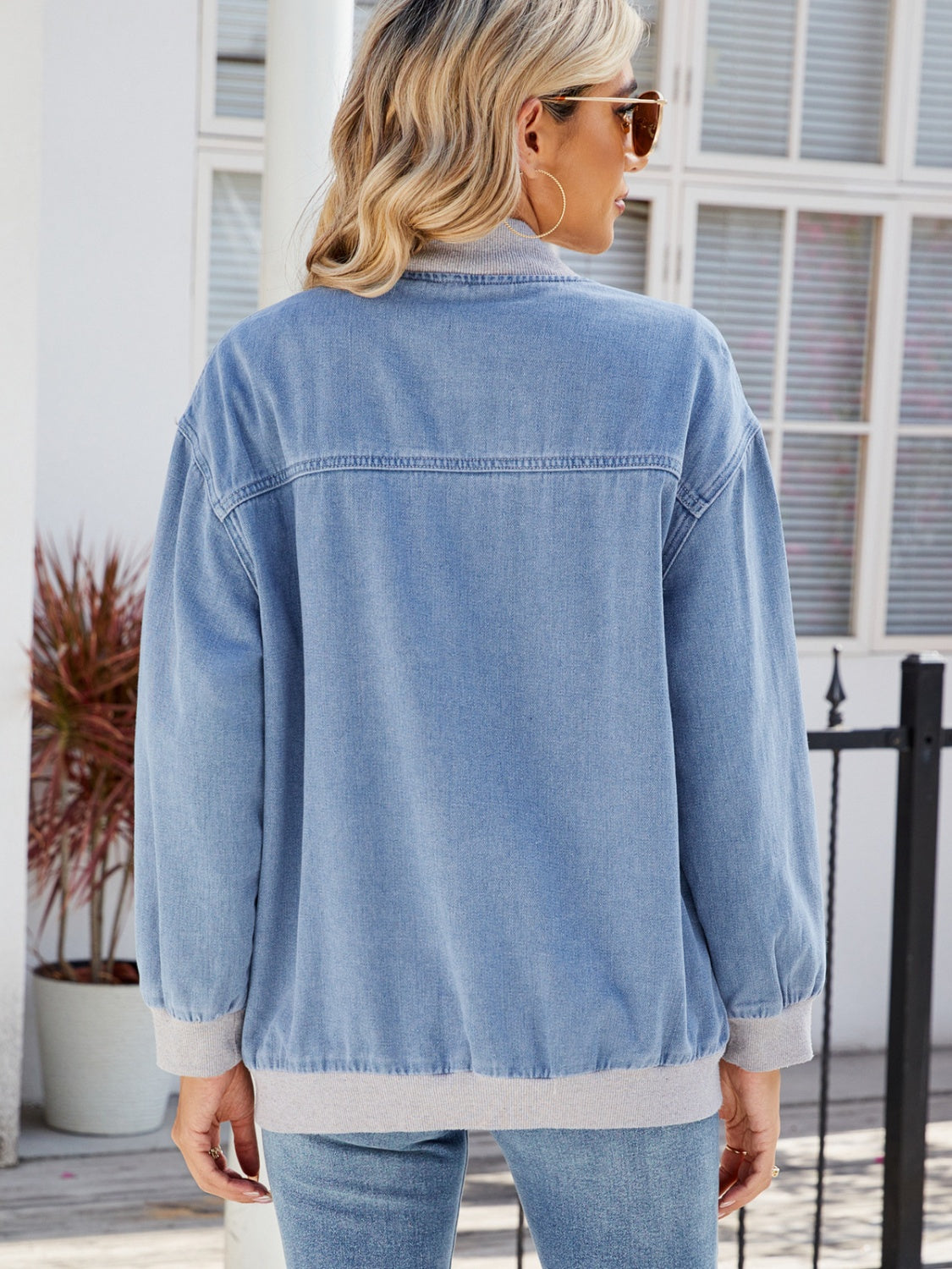 Tabea | Denim jacket with baseball collar and zip and pockets
