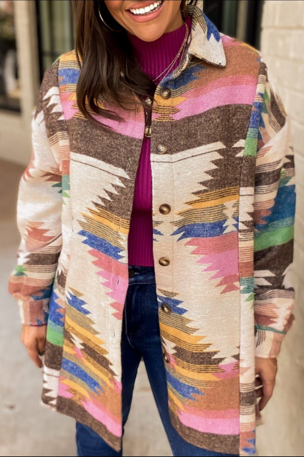 Violeta | Geometric long sleeve button down jacket