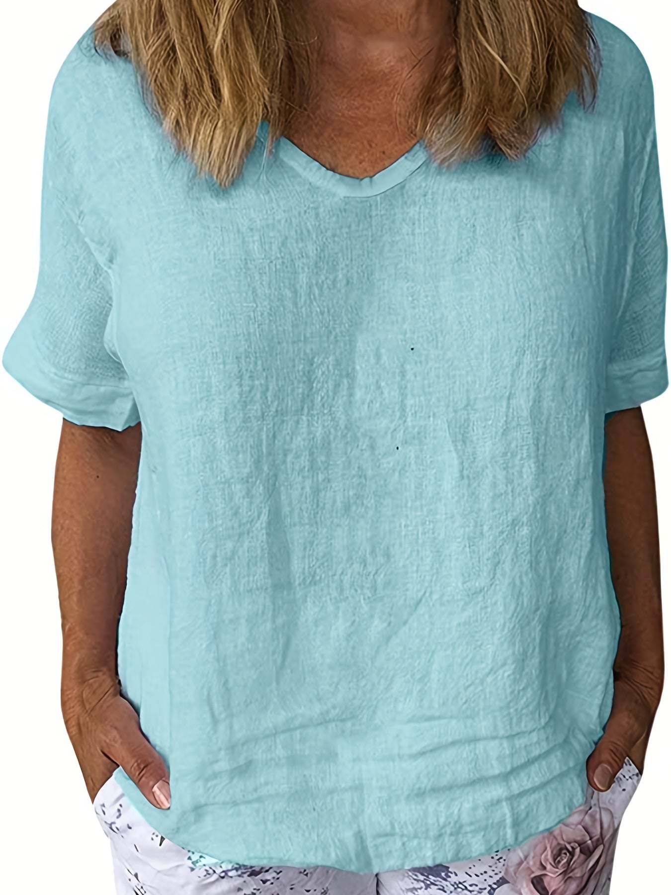 Mina® | Women'S White V-Neck Linen Blouse