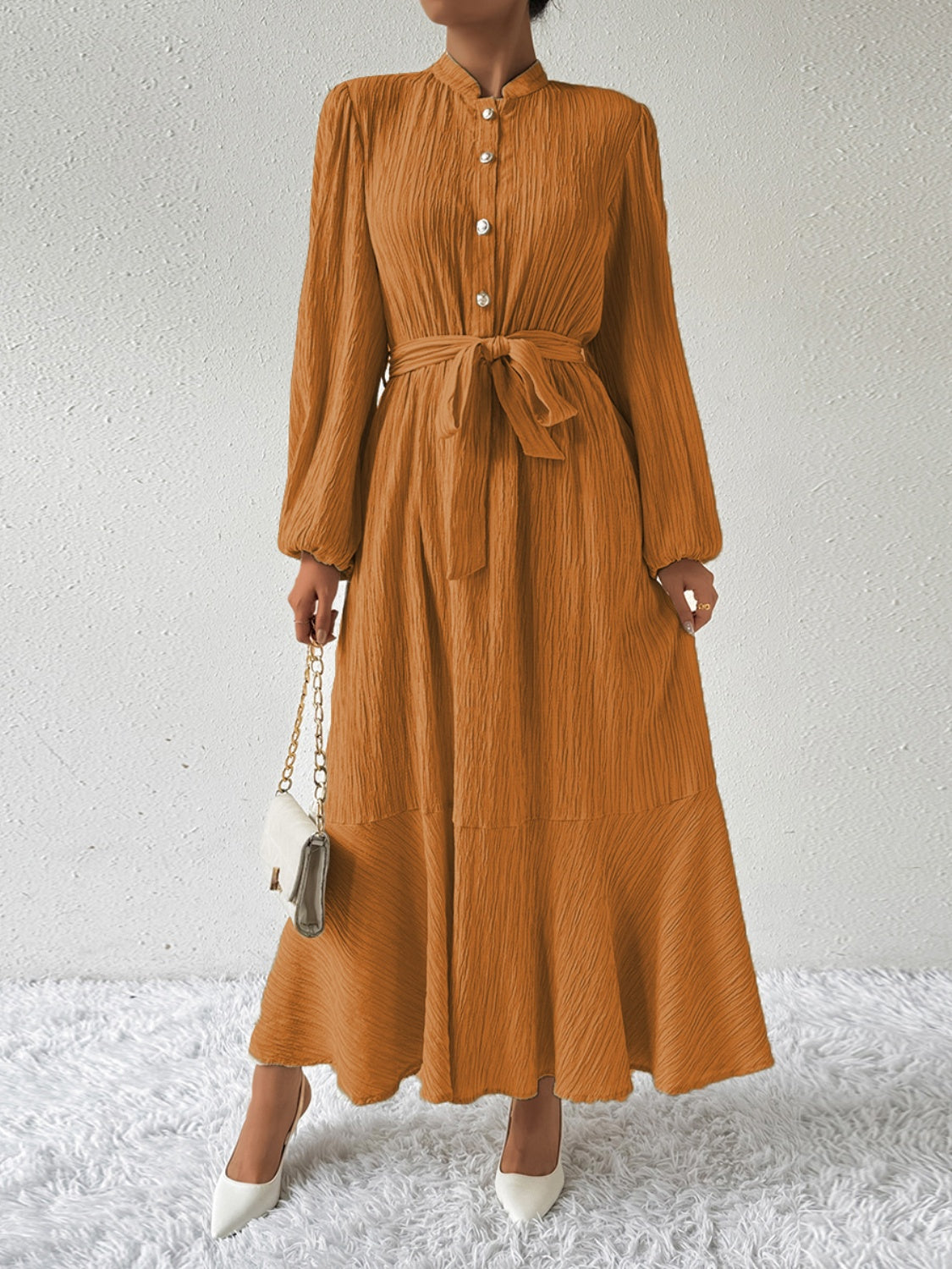 Delaney® | Elegant Long-Sleeved Maxi Dress With Tie Belt