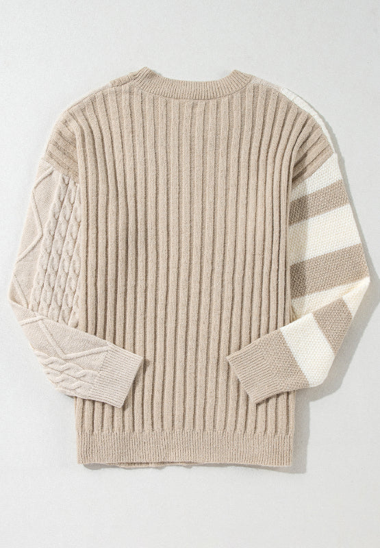 Liliana | Color block crew neck cable knit sweater