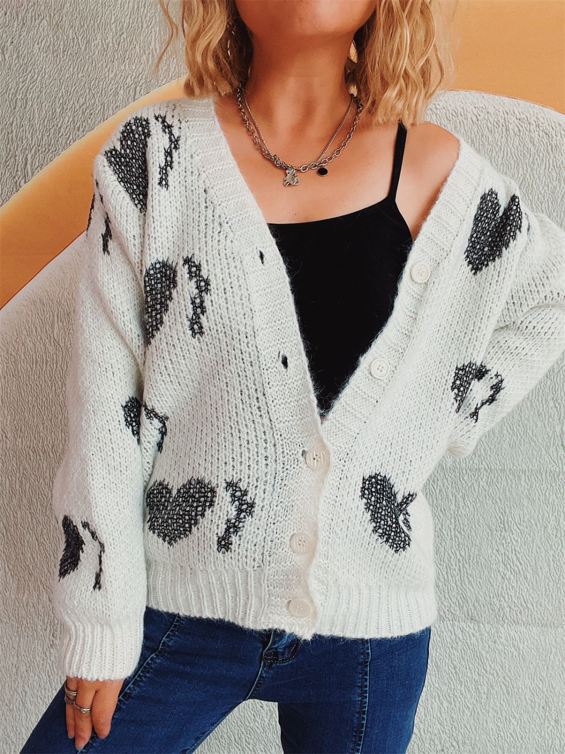 Marlies | Long-sleeved cardigan with heart buttons