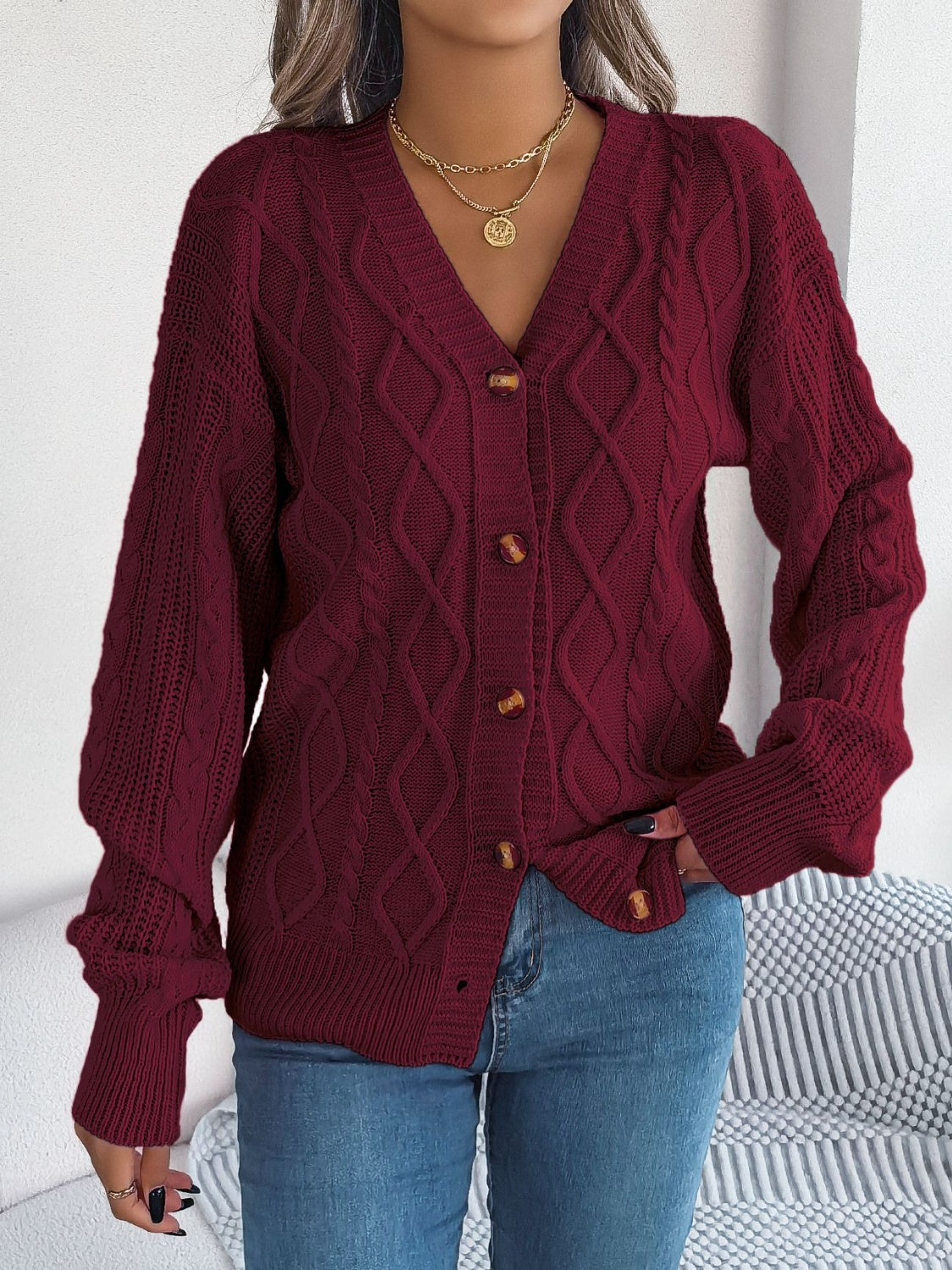 Stefanie | Cable knit cardigan with long sleeves