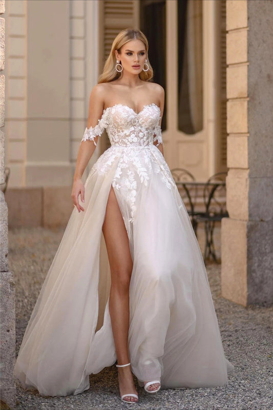 Mermaid Sheer Backless Lace Train Wedding Dress
