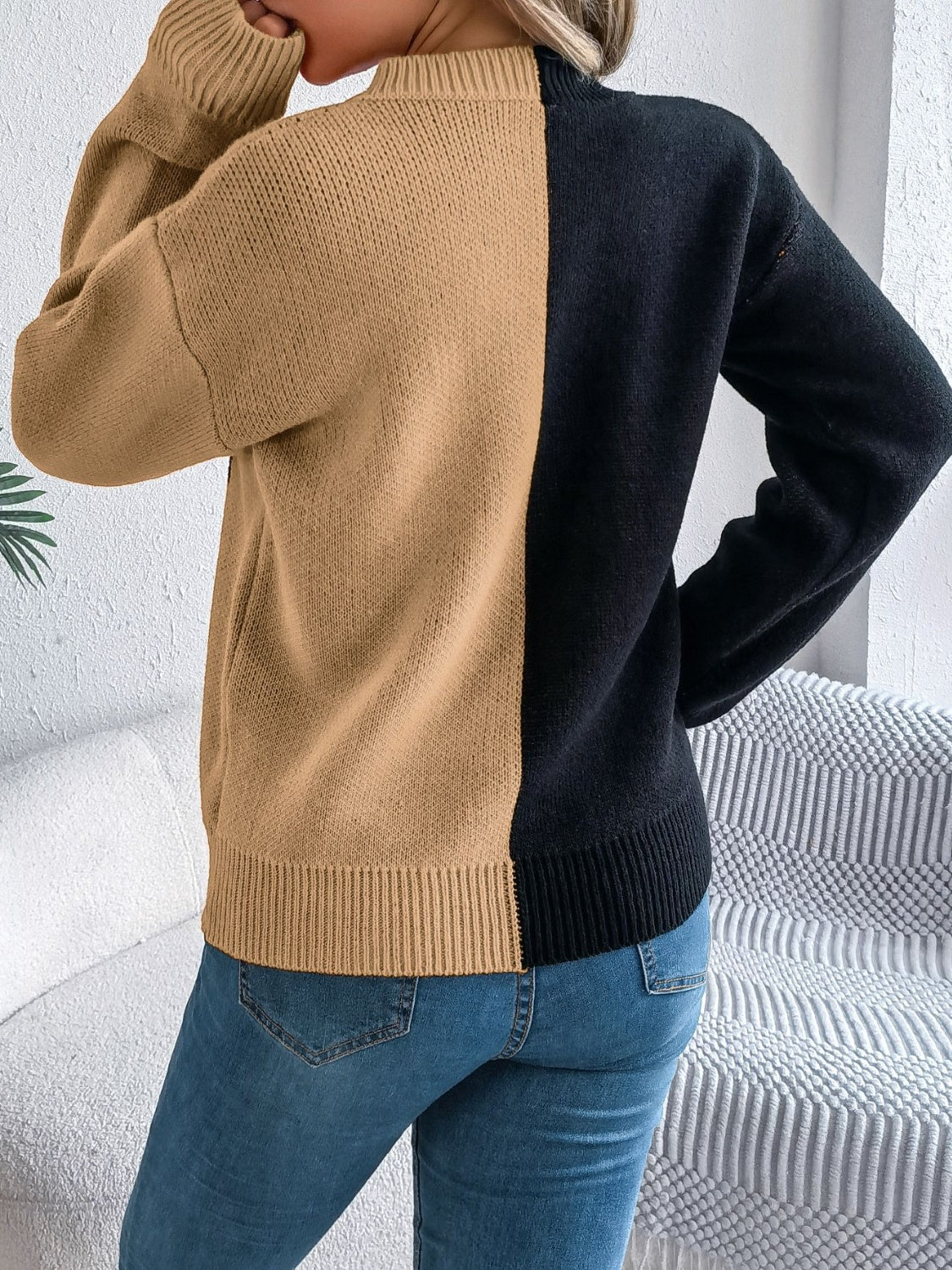 Ana | Contrasting long-sleeved sweater with a crew neck